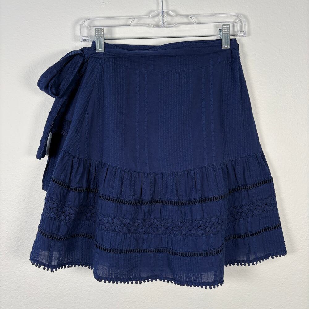 Roller Rabbit Navy Blue Preppy Coastal Boho Lace Trim Mini Mary Wrap Skirt - Picture 4 of 8